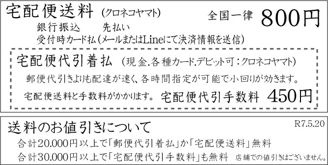 送料改定早見表クロネコ宅配便202505